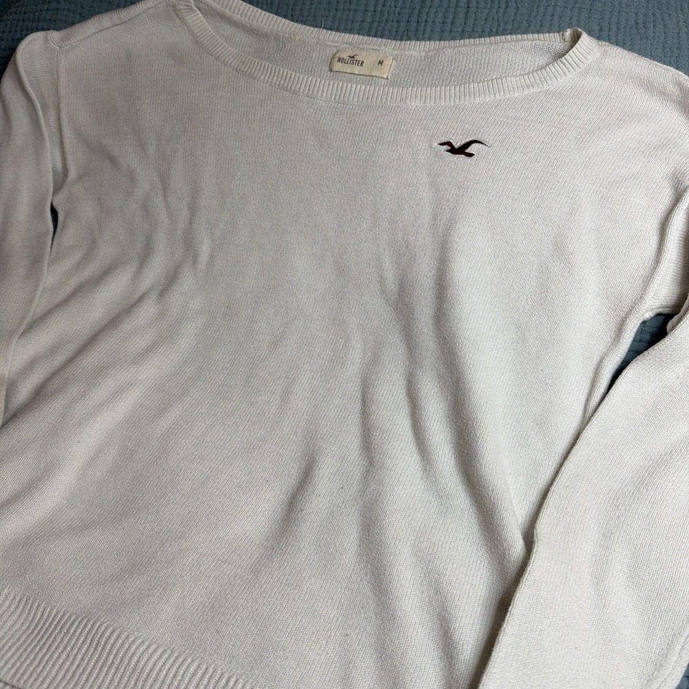 Vintage Y2K Hollister Off White Boat Neck Light Weight Knit Long Sleeve Sz Med